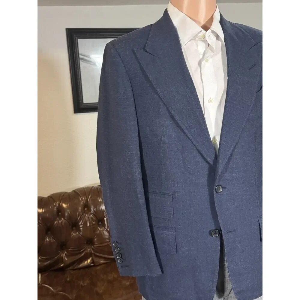 Tom Ford Blue Hopsack Wool Silk Peak Lapel Suit 48R 38R 32x28 Trousers Windsor